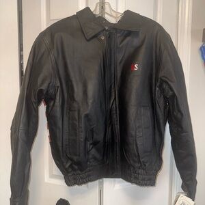 Men's Black USA Leather Bomber Jacket